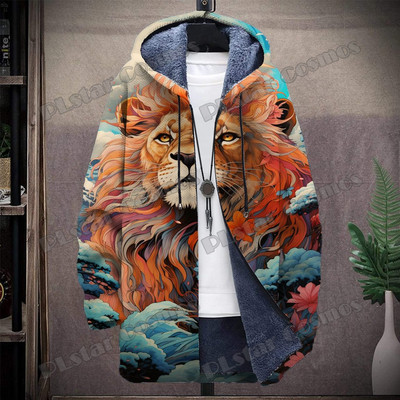 Animal Lion And Tiger Retro Graffiti μοτίβο 3D τυπωμένο ανδρικό παλτό με κουκούλα Χειμερινό casual παχύ Ζεστό μπουφάν με κουκούλα HR04