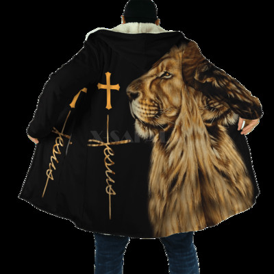 King Alpha Lion I Belong To Jesus Kaput Kaput Debeli topli plašt s kapuljačom s printom za muškarce Vjetrootporni flis Unisex Casual-1