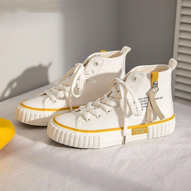 Pantofi de pânză casual, înalți, de culoare uni, cu imprimeu cu litere, pantofi de skateboard în stil motociclist, pantofi de antrenament de designeri la modă