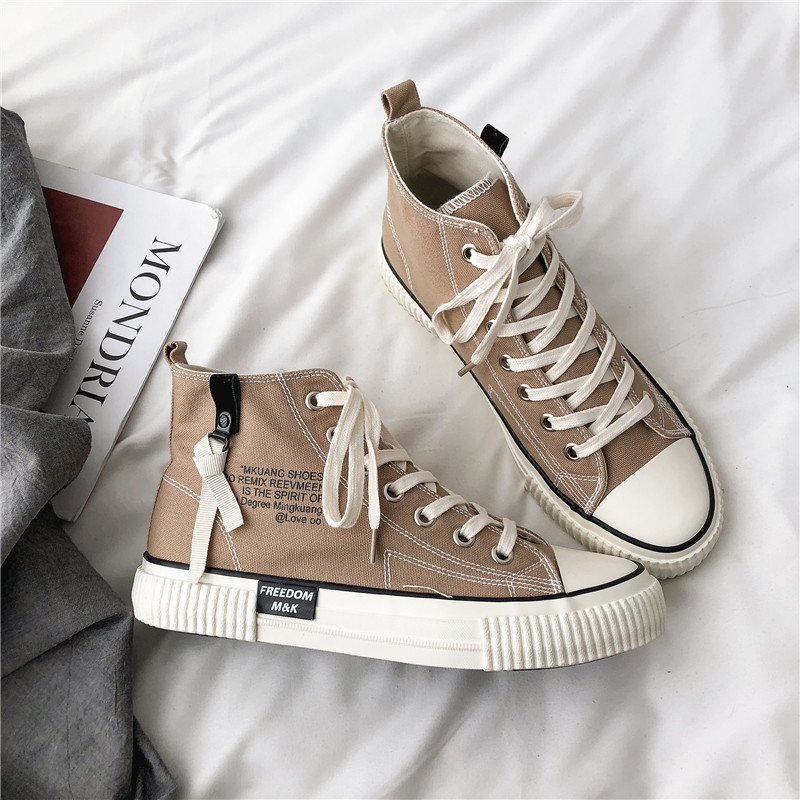 Pantofi de pânză casual, înalți, de culoare uni, cu imprimeu cu litere, pantofi de skateboard în stil motociclist, pantofi de antrenament de designeri la modă