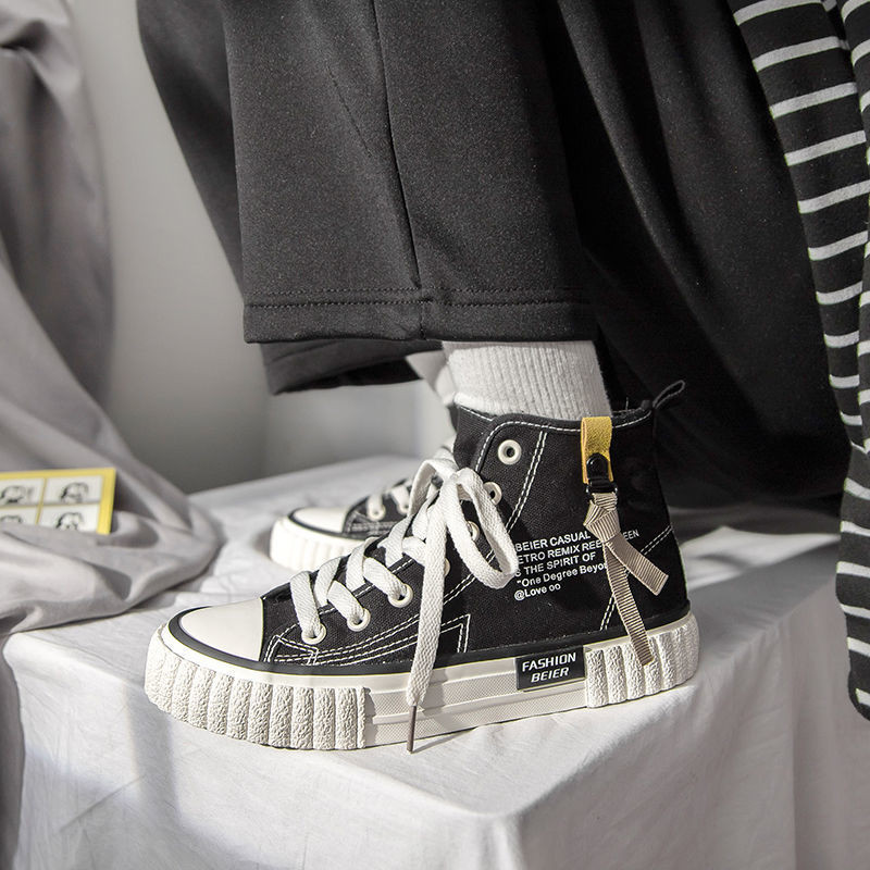 Pantofi de pânză casual, înalți, de culoare uni, cu imprimeu cu litere, pantofi de skateboard în stil motociclist, pantofi de antrenament de designeri la modă