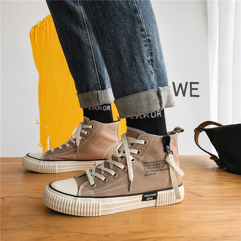 Pantofi de pânză casual, înalți, de culoare uni, cu imprimeu cu litere, pantofi de skateboard în stil motociclist, pantofi de antrenament de designeri la modă