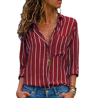 Bella Philosophy Φθινοπωρινή casual ριγέ γυναικεία μπλούζα με λαιμόκοψη μακριά μανίκια σε συν μέγεθος γυναικείο πουκάμισο Blusas Vintage μπλουζάκια chehemise femme