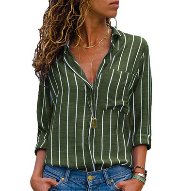 Bella Philosophy Φθινοπωρινή casual ριγέ γυναικεία μπλούζα με λαιμόκοψη μακριά μανίκια σε συν μέγεθος γυναικείο πουκάμισο Blusas Vintage μπλουζάκια chehemise femme