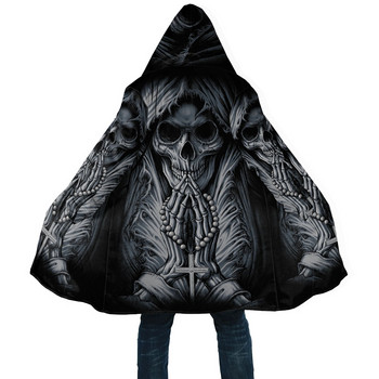 Χειμερινό ανδρικό Cape Reaper Skull Tattoo 3D Ολόσωμο εμπριμέ φλις μανδύα με κουκούλα Μόδα Unisex Casual χοντρό ζεστό παλτό