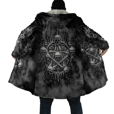 Χειμερινό ανδρικό Cape Reaper Skull Tattoo 3D Ολόσωμο εμπριμέ φλις μανδύα με κουκούλα Μόδα Unisex Casual χοντρό ζεστό παλτό