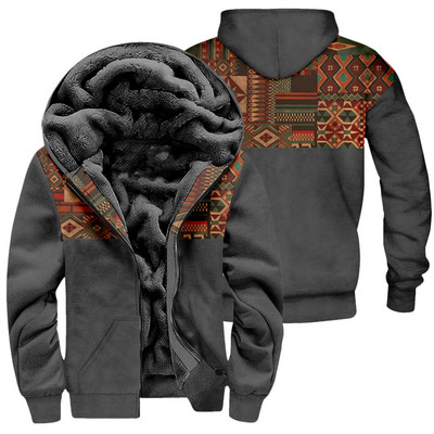 Jachetă etnică Toamnă Iarnă Lână Polar Cald Aztec Geometric Hanorace Fermoar Bărbați Gros Hanorace Streetwear Bărbați Palton