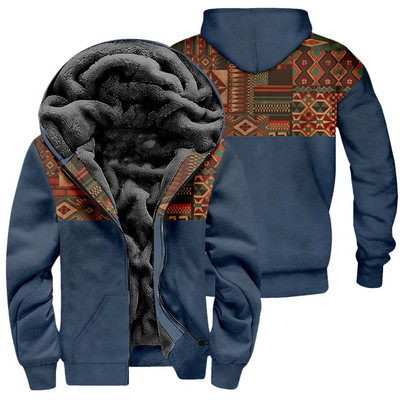 Jachetă etnică Toamnă Iarnă Lână Polar Cald Aztec Geometric Hanorace Fermoar Bărbați Gros Hanorace Streetwear Bărbați Palton