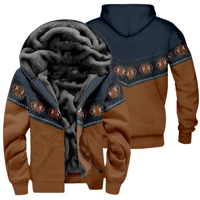 Jachetă etnică Toamnă Iarnă Lână Polar Cald Aztec Geometric Hanorace Fermoar Bărbați Gros Hanorace Streetwear Bărbați Palton