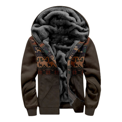 Jachetă etnică Toamnă Iarnă Lână Polar Cald Aztec Geometric Hanorace Fermoar Bărbați Gros Hanorace Streetwear Bărbați Palton