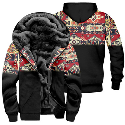 Jachetă etnică Toamnă Iarnă Lână Polar Cald Aztec Geometric Hanorace Fermoar Bărbați Gros Hanorace Streetwear Bărbați Palton