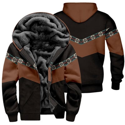 Jachetă etnică Toamnă Iarnă Lână Polar Cald Aztec Geometric Hanorace Fermoar Bărbați Gros Hanorace Streetwear Bărbați Palton