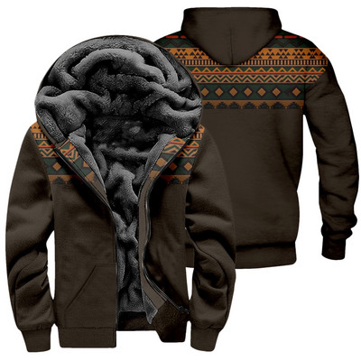 Jachetă etnică Toamnă Iarnă Lână Polar Cald Aztec Geometric Hanorace Fermoar Bărbați Gros Hanorace Streetwear Bărbați Palton