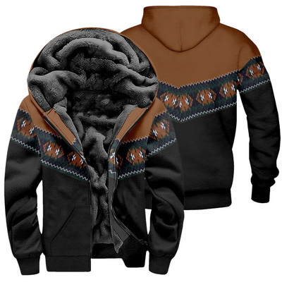 Jachetă etnică Toamnă Iarnă Lână Polar Cald Aztec Geometric Hanorace Fermoar Bărbați Gros Hanorace Streetwear Bărbați Palton