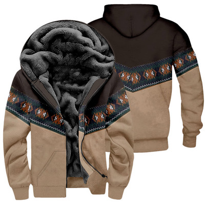 Jachetă etnică Toamnă Iarnă Lână Polar Cald Aztec Geometric Hanorace Fermoar Bărbați Gros Hanorace Streetwear Bărbați Palton