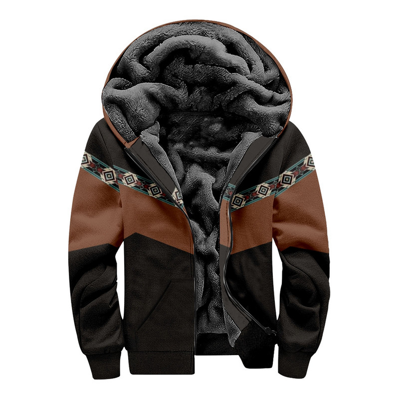 Jachetă etnică Toamnă Iarnă Lână Polar Cald Aztec Geometric Hanorace Fermoar Bărbați Gros Hanorace Streetwear Bărbați Palton