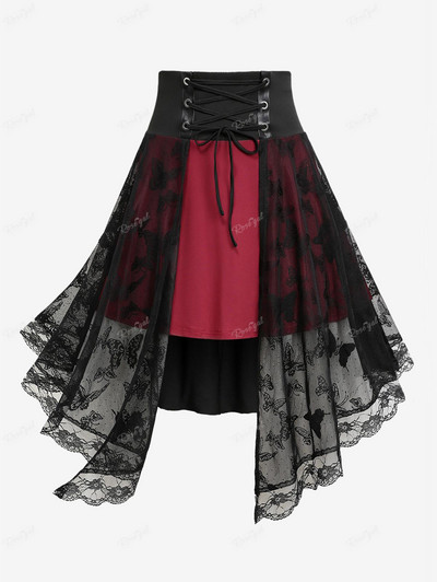 ROSEGAL Asimetrične midi suknje veće veličine Ženske donje hlače Slojevita suknja na vezanje s leptir cvjetovima