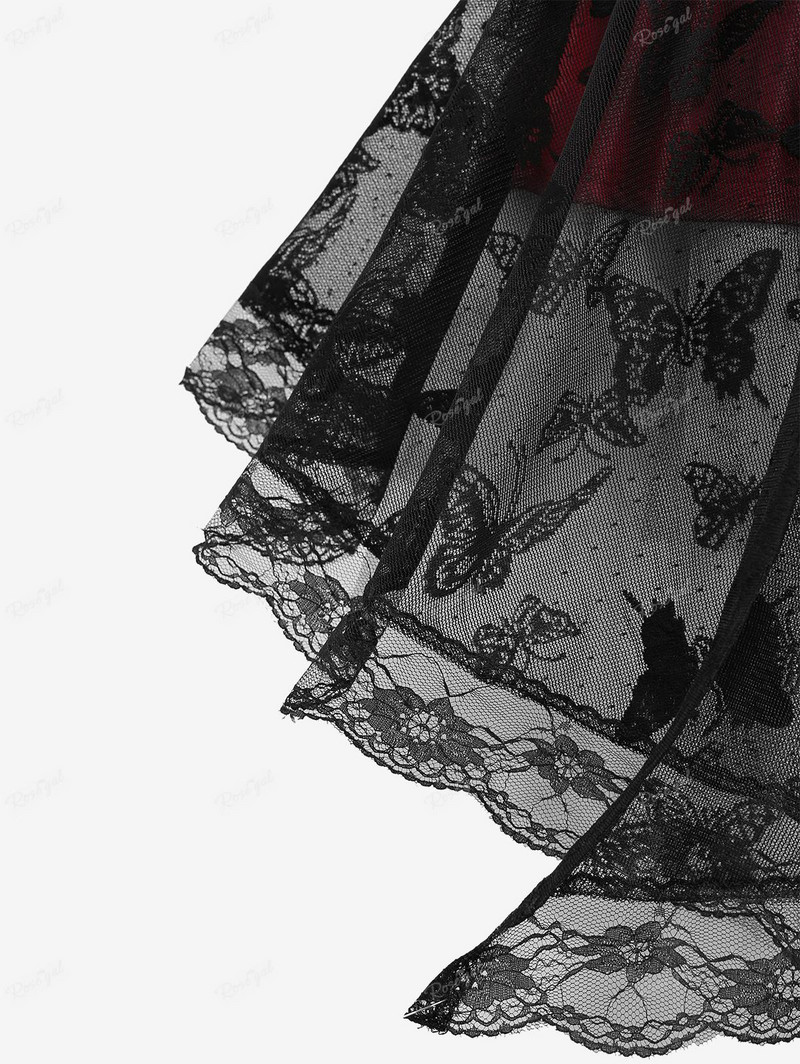 ROSEGAL Asimetrične midi suknje veće veličine Ženske donje hlače Slojevita suknja na vezanje s leptir cvjetovima