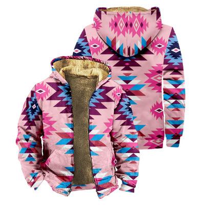 Ανδρικό μπουφάν Aztec Geometric Print Thicken Χειμερινά Μπουφάν για Ανδρικό Μακρυμάνικο Παλτό Fleece Ανδρικό παλτό με κουκούλα casual Western Ethnic