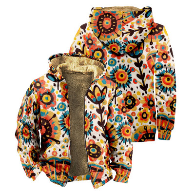 Ανδρικό μπουφάν Aztec Geometric Print Thicken Χειμερινά Μπουφάν για Ανδρικό Μακρυμάνικο Παλτό Fleece Ανδρικό παλτό με κουκούλα casual Western Ethnic
