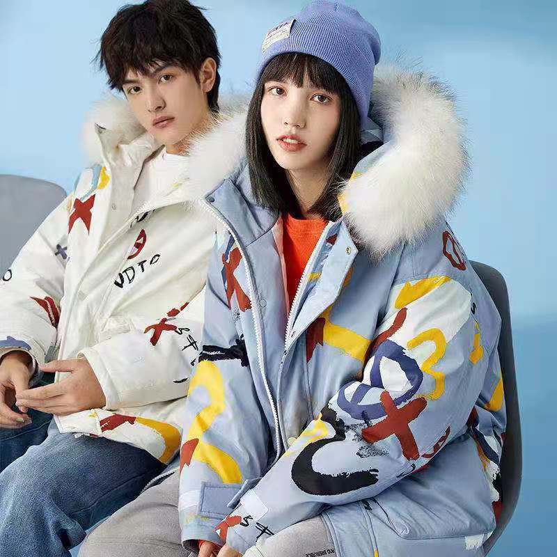 Hipsterska zimska puhasta jakna, muška debela vjetrovka s printom crtanog malog vraga, prevelika Harajuku podstavljena jakna, gornja odjeća