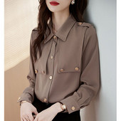 Madingi atvarto sagos vienspalviai tinkantys marškiniai Moteriški drabužiai 2023 m. rudenį Nauji laisvalaikio viršūnės Laisvos biuro moteriškos palaidinės