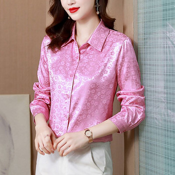 Γυναικεία ρούχα 2023 Φθινόπωρο πουκάμισο από σιφόν πουά με τυπωμένα κουμπιά, Νέα casual μπλουζάκια Γυναικεία μπλούζα γραφείου παντός αγώνα