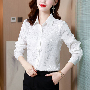Модна шифонена риза с щамповани копчета на точки Дамско облекло Есен 2023 Нови ежедневни горнища Универсална офис дамска блуза