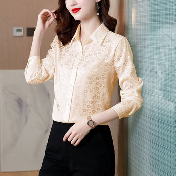 Γυναικεία ρούχα 2023 Φθινόπωρο πουκάμισο από σιφόν πουά με τυπωμένα κουμπιά, Νέα casual μπλουζάκια Γυναικεία μπλούζα γραφείου παντός αγώνα