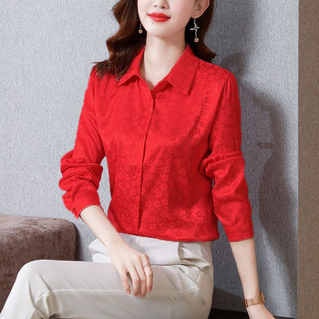 Модна шифонена риза с щамповани копчета на точки Дамско облекло Есен 2023 Нови ежедневни горнища Универсална офис дамска блуза
