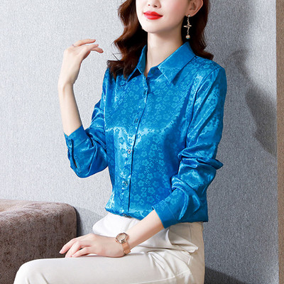 Γυναικεία ρούχα 2023 Φθινόπωρο πουκάμισο από σιφόν πουά με τυπωμένα κουμπιά, Νέα casual μπλουζάκια Γυναικεία μπλούζα γραφείου παντός αγώνα