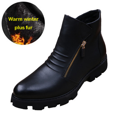 Есенни и зимни нови модни остри кожени ботуши Мъжки британски къси ботуши с дебела подметка Топли ботуши Locomotive Ботуши с висока талия