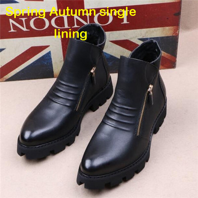Есенни и зимни нови модни остри кожени ботуши Мъжки британски къси ботуши с дебела подметка Топли ботуши Locomotive Ботуши с висока талия