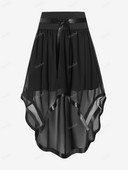 ROSEAGL Plus Size PU Trim Pull On High Low Midi Φούστα Γυναικεία μόδα Streetwear Πρωτότυπο σχέδιο Ελαστική μέση φούστες Μαύρη 4XL