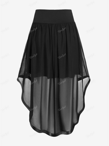 ROSEAGL Plus Size PU Trim Pull On High Low Midi Φούστα Γυναικεία μόδα Streetwear Πρωτότυπο σχέδιο Ελαστική μέση φούστες Μαύρη 4XL