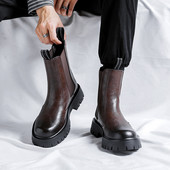 prabangūs madingi aukštaauliai vyrams juodi rudi odos batai kaubojiška platforma chelsea boot party naktinis klubas ilgas botas vyriškas