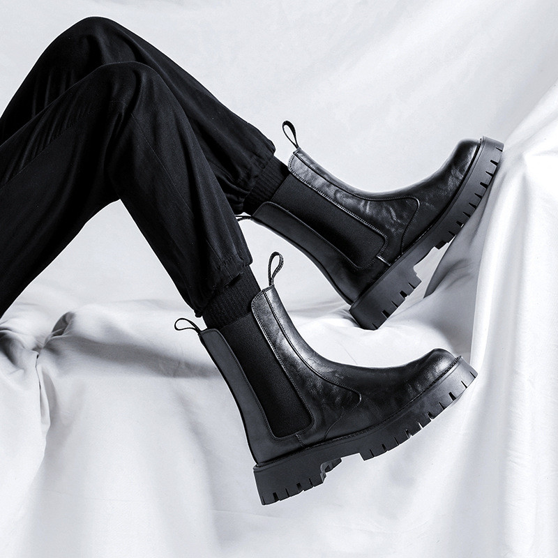 prabangūs madingi aukštaauliai vyrams juodi rudi  odos batai kaubojiška platforma chelsea boot party naktinis klubas ilgas botas vyriškas