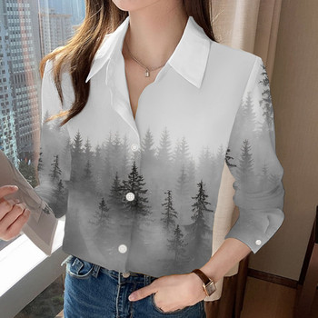 Βασικά Απλά άνετα και λεπτά πουκάμισα με γιακά πουκάμισα με τύπωμα άνοιξη καλοκαίρι γυναικεία ρούχα 2023 Μακρυμάνικα μπλούζες με κουμπιά