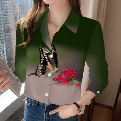 Elemente de bază, simplu, confortabil, subțire, cu guler răsucit, imprimeu, primăvară, vară, îmbrăcăminte pentru femei, 2023, bluze cu mânecă lungă, cu nasturi