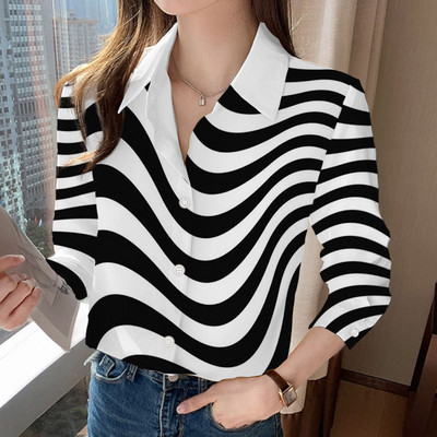 Elemente de bază, simplu, confortabil, subțire, cu guler răsucit, imprimeu, primăvară, vară, îmbrăcăminte pentru femei, 2023, bluze cu mânecă lungă, cu nasturi