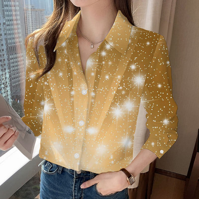 Elemente de bază, simplu, confortabil, subțire, cu guler răsucit, imprimeu, primăvară, vară, îmbrăcăminte pentru femei, 2023, bluze cu mânecă lungă, cu nasturi