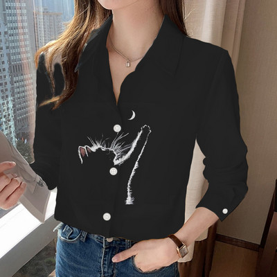 Elemente de bază, simplu, confortabil, subțire, cu guler răsucit, imprimeu, primăvară, vară, îmbrăcăminte pentru femei, 2023, bluze cu mânecă lungă, cu nasturi