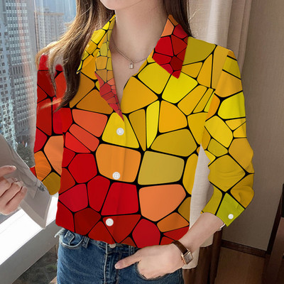 Elemente de bază, simplu, confortabil, subțire, cu guler răsucit, imprimeu, primăvară, vară, îmbrăcăminte pentru femei, 2023, bluze cu mânecă lungă, cu nasturi