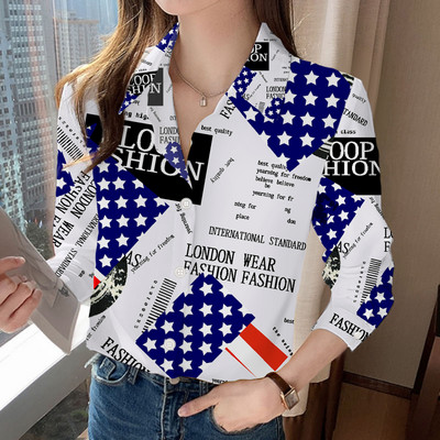 Elemente de bază, simplu, confortabil, subțire, cu guler răsucit, imprimeu, primăvară, vară, îmbrăcăminte pentru femei, 2023, bluze cu mânecă lungă, cu nasturi