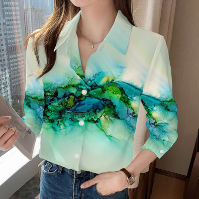 Elemente de bază, simplu, confortabil, subțire, cu guler răsucit, imprimeu, primăvară, vară, îmbrăcăminte pentru femei, 2023, bluze cu mânecă lungă, cu nasturi