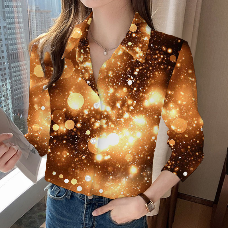 Elemente de bază, simplu, confortabil, subțire, cu guler răsucit, imprimeu, primăvară, vară, îmbrăcăminte pentru femei, 2023, bluze cu mânecă lungă, cu nasturi