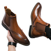 Nove smeđe muške Chelsea čizme Modne formalne ručno rađene čizme Četvrtasti vrh Poslovne cipele Besplatna dostava Muške čizme
