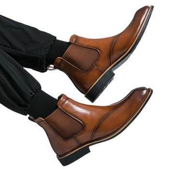 Νέες καφέ ανδρικές μπότες Chelsea Μόδα επίσημες χειροποίητες μπότες με τετράγωνα επαγγελματικά παπούτσια Δωρεάν αποστολή Ανδρικές μπότες