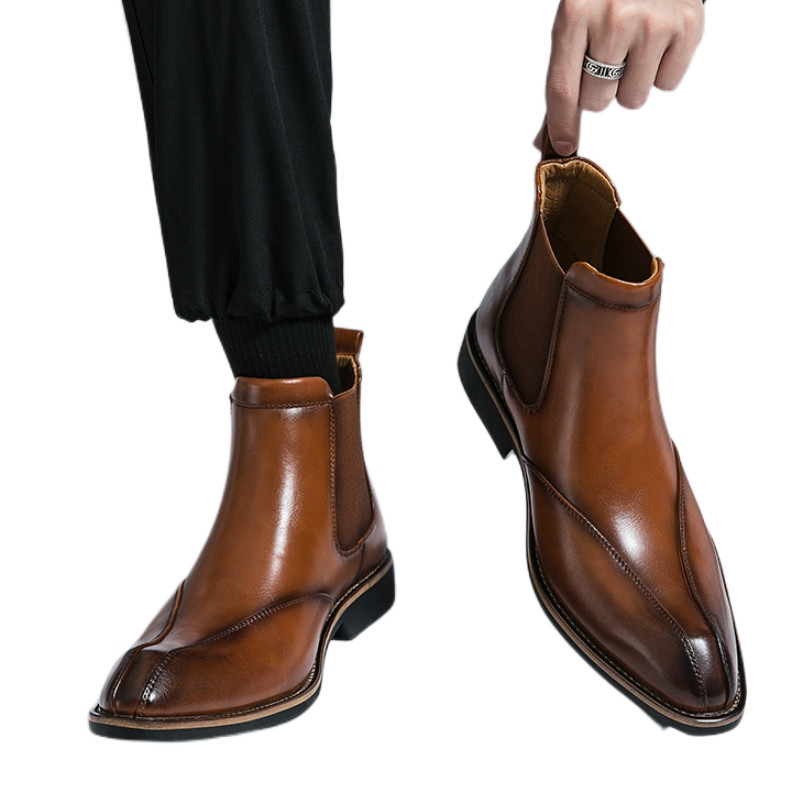 Nove smeđe muške Chelsea čizme Modne formalne ručno rađene čizme Četvrtasti vrh Poslovne cipele Besplatna dostava Muške čizme