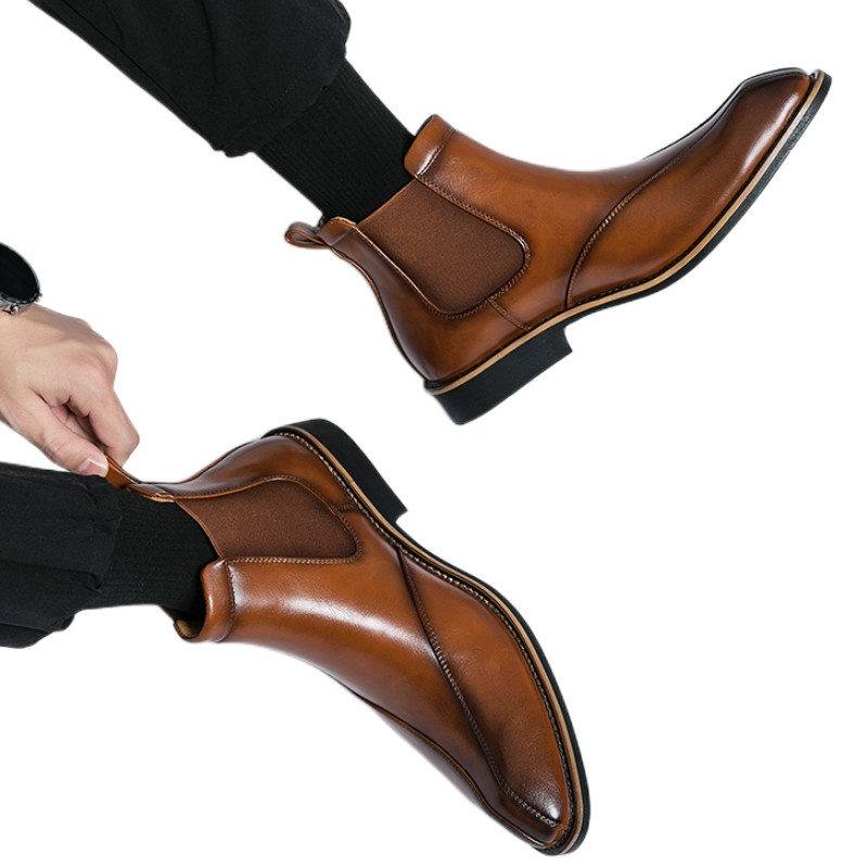 Nove smeđe muške Chelsea čizme Modne formalne ručno rađene čizme Četvrtasti vrh Poslovne cipele Besplatna dostava Muške čizme